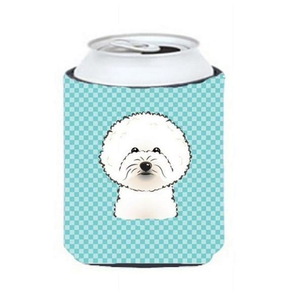 Checkerboard Blue Bichon Frise Can Or Bottle Hugger, 12 Oz.