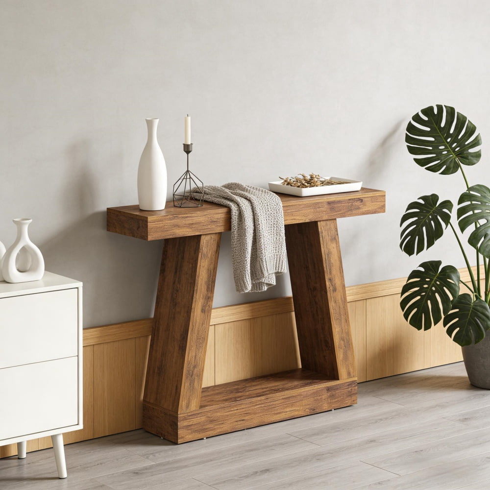 Dark Brown Console Table, 41.7” Narrow Sofa Table with Dual-Tier Storage, 55 LBS Load Capacity, Anti-Tip Kit, Scratch-Resistant Melamine for Entryway Hallway Living Room