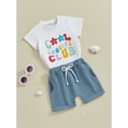 thumbnail image 4 of Musuos Baby Girl Casual Summer Outfit 3 6 12 18 24Months LetterFlower Print Short Sleeve Round Neck T-Shirt with Shorts 2Pcs Outfit, 4 of 10