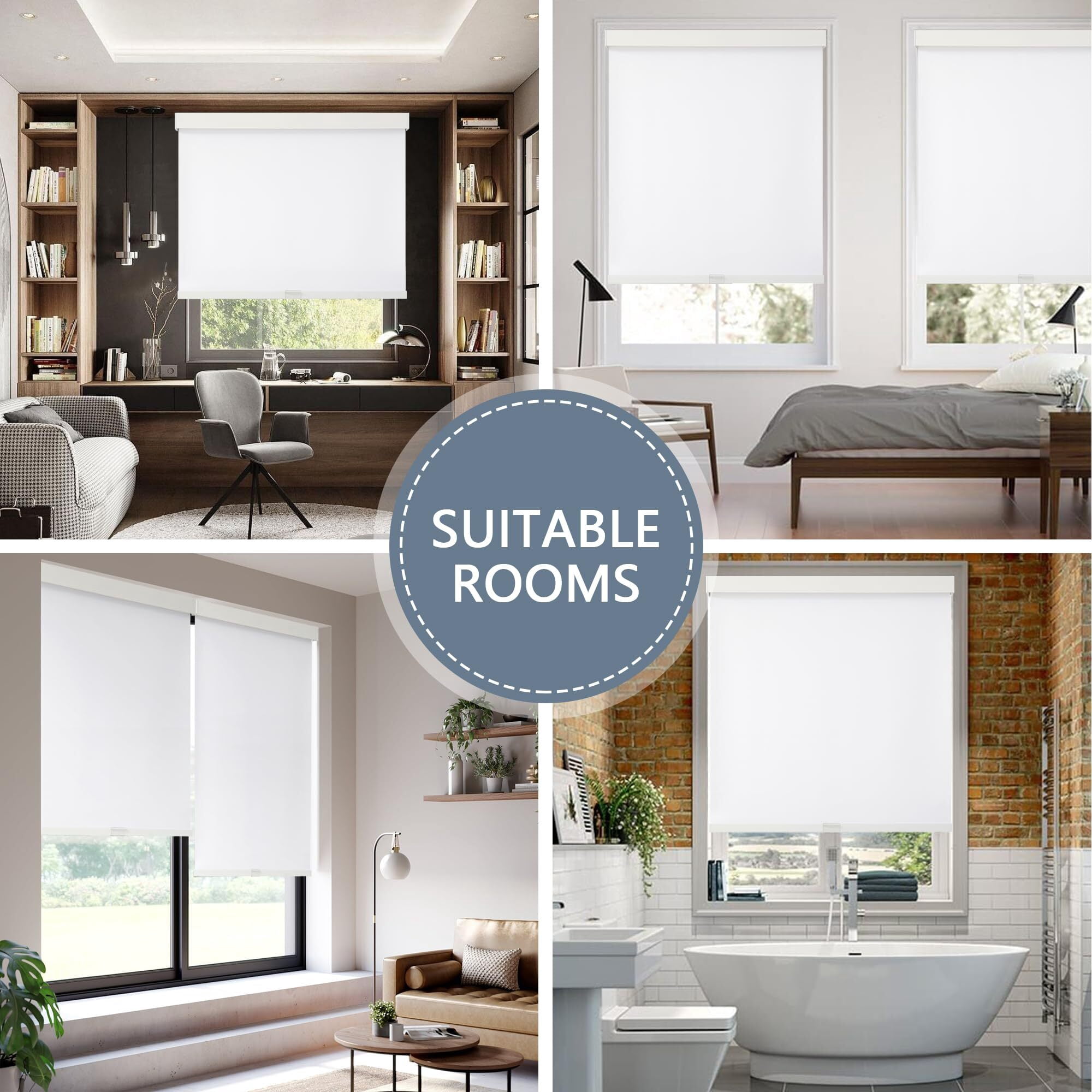 AOSKY Cordless Blackout Roller Shades, Free-Stop Natural Woven Window Blinds Thermal Insulated UV Protection for Home and Office, 36"W x 72"H, White