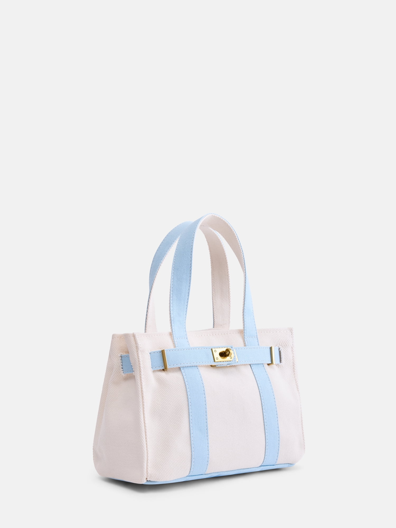 Free Assembly Women's Small Canvas Tote, Natural/Light Blue