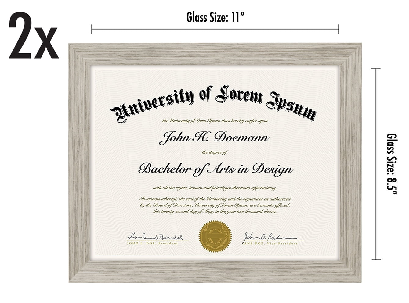 Americanflat 8.5x11 Diploma Frame in Drift Wood with Shatter Resistant Glass - Horizontal and Vertical Formats for Wall and Tabletop (2 Pack)
