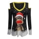 thumbnail image 4 of Pntutb Mujeres Moda Navidad Elk Imprimir Sexy fuera del hombro top Trompeta Camiseta de manga larga Pntutb Pntutb-7750, 4 of 5