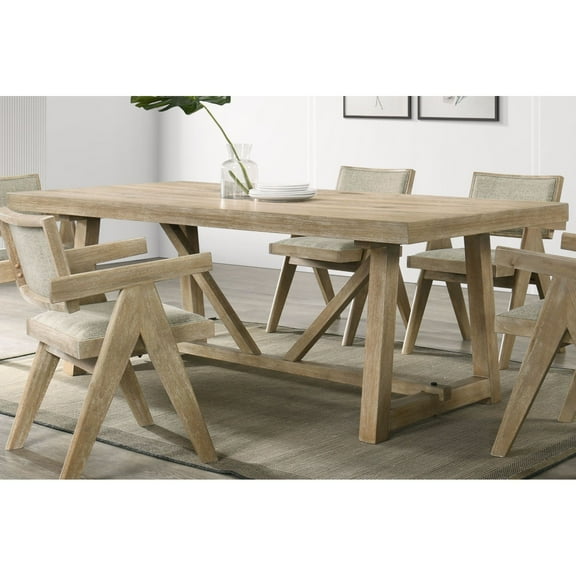 Miekor Furniture Dining Room Table Oak Finish Dining Table Trestle Base 1pc Dining Room Furniture 81963