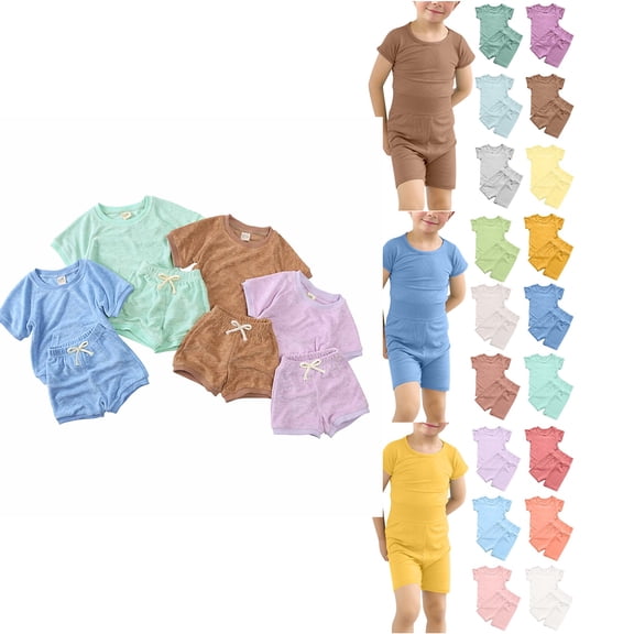 Antinious Toddler Toddler Boys Round Neck Short Sleeve Solid Top High Waist Shorts 2 Piece Summer Outfit Versatile