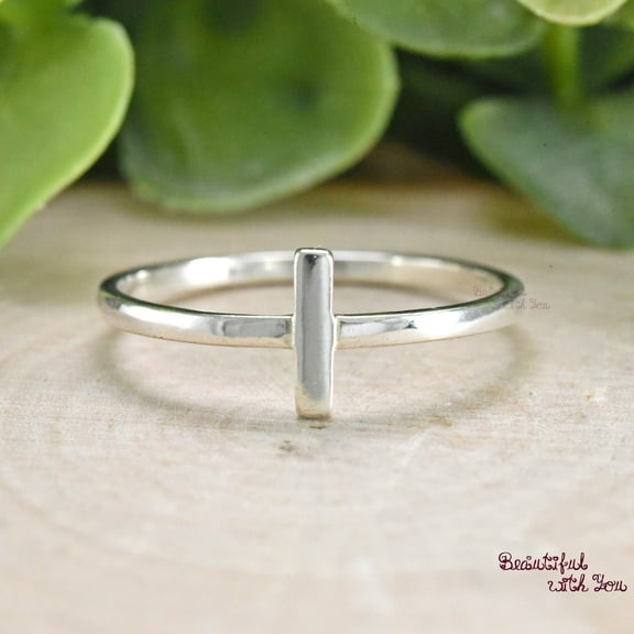 SS DESIGNS Cross Ring, Simple Christian Cross Ring Womens, Minimalist Modern Sideways Cross Ring, Solid 925 Sterling Silver Cross Ring Womens Gift