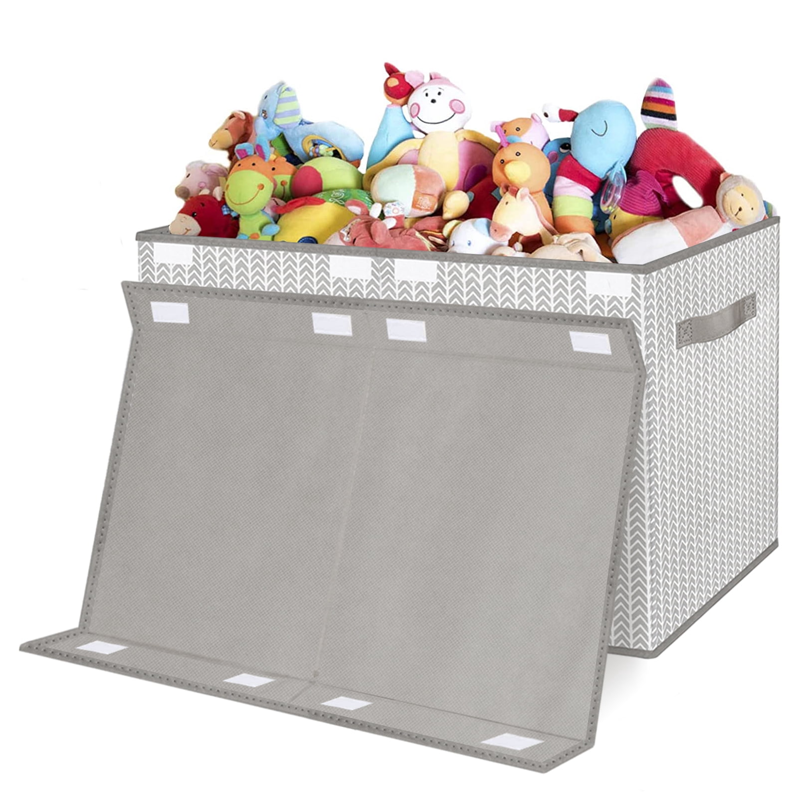Large Toy Box Chest Organizer Bins for Boys Girls Kids, Collapsible Fabric Storage Basket Container with Flip-Top Lid & Handles for Clothes,Blanket,Nursery,Playroom,Bedroom, Herringbone Pattern(Gray)