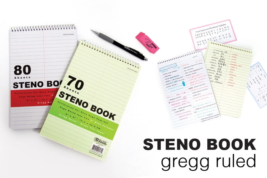 BAZIC Perforated Writing Pad, 80 Sheets 6"x9" White Gregg Ruled Steno Book, 48-Pack
