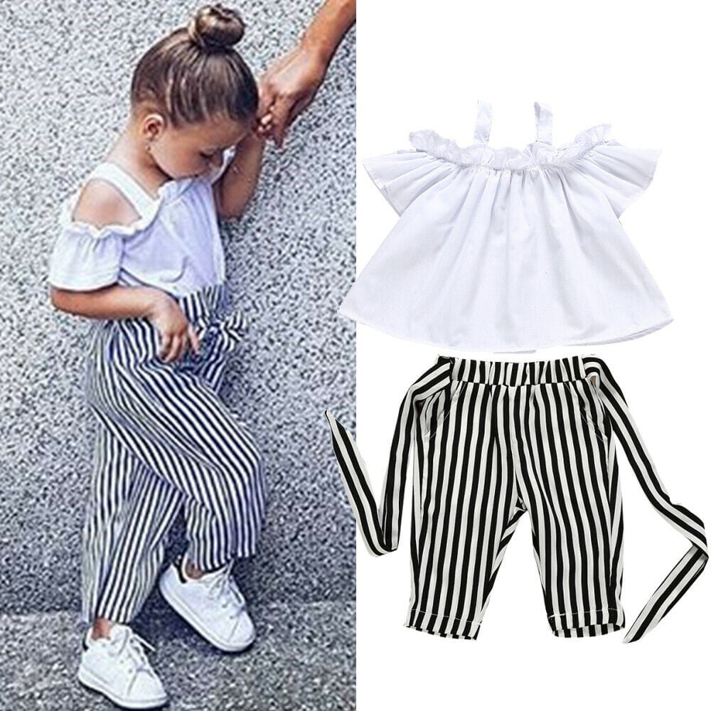 Hotwon 2pcs Toddler Kids Baby Girl Off Shoulder Velvet Crop Blouse Tops Fashion Summer Shirt Headband Outfits Set