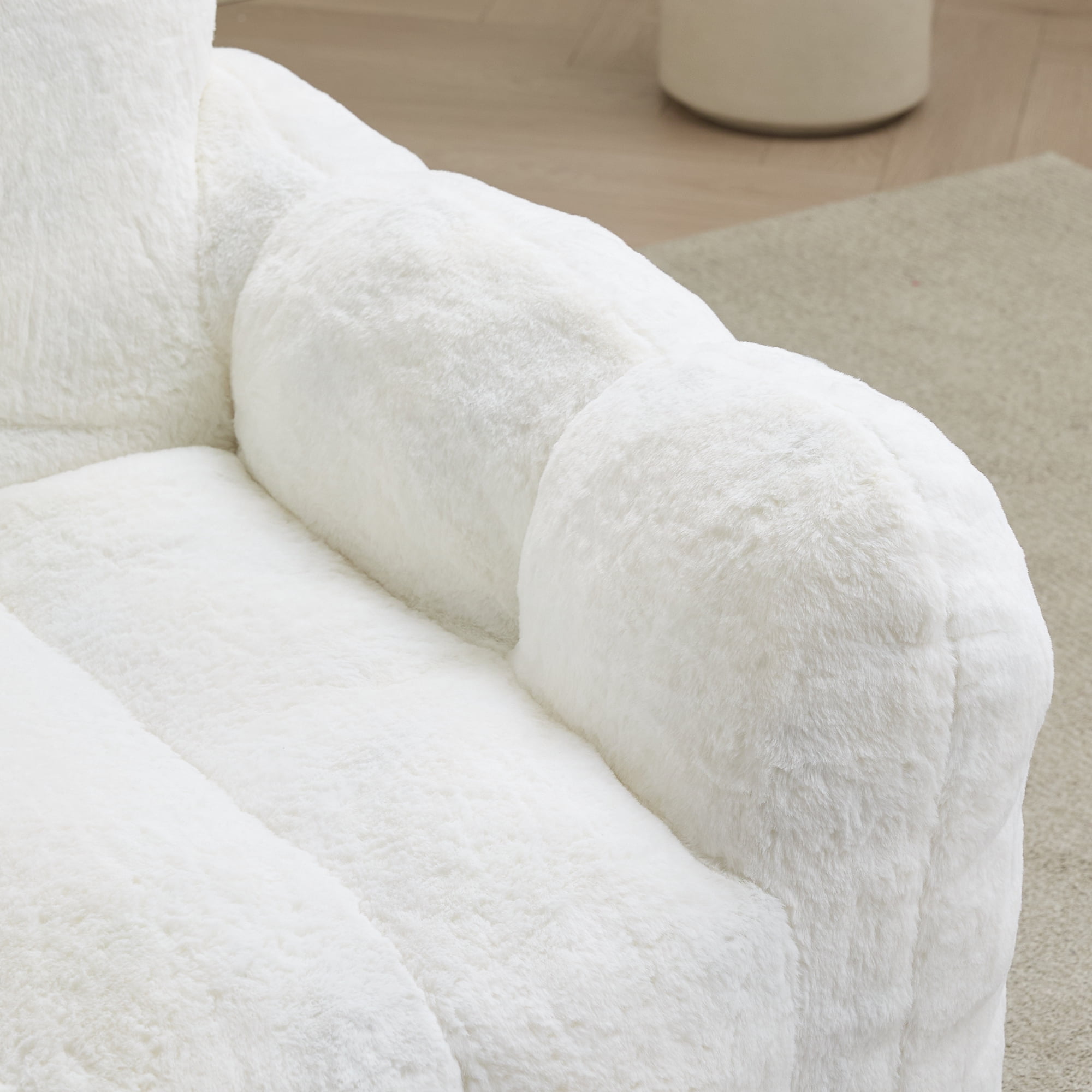 Peispie Giant Fluffy Bean Bag Chair for Adults, Oversized Memory Foam Floor Sofa Lounge Chair with Armrests, Comfy Stuffed Accent Reading Chair for Bedroom & Living Room, No Assembly, White
