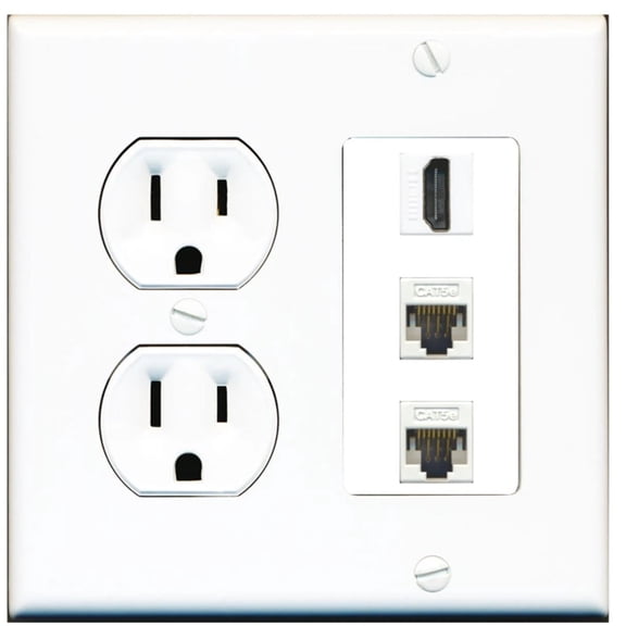 Ultra Spec Cables 1 Port HDMI 2 Cat5e Ethernet Female Wall Plate w/Round Power Outlet