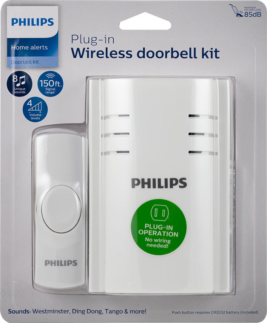 Philips Plug-in 8-Melody Doorbell Kit, White, 8in, DES2180W/27