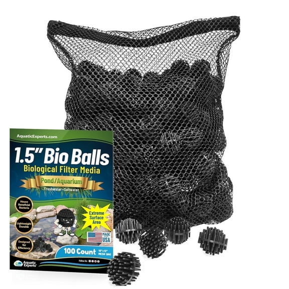 Aquatic Experts - Bio Balls Filter Media for Large Aquarium Pond Filtration with Mesh Bag 1.5 Inch, 100 Count