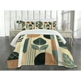 thumbnail image 3 of Ambesonne Monstera Quilted Bedspread Set 3 Pcs, Mid Century Boho Abstract, Queen Size, Pale Reseda Green and Camel, 3 of 5