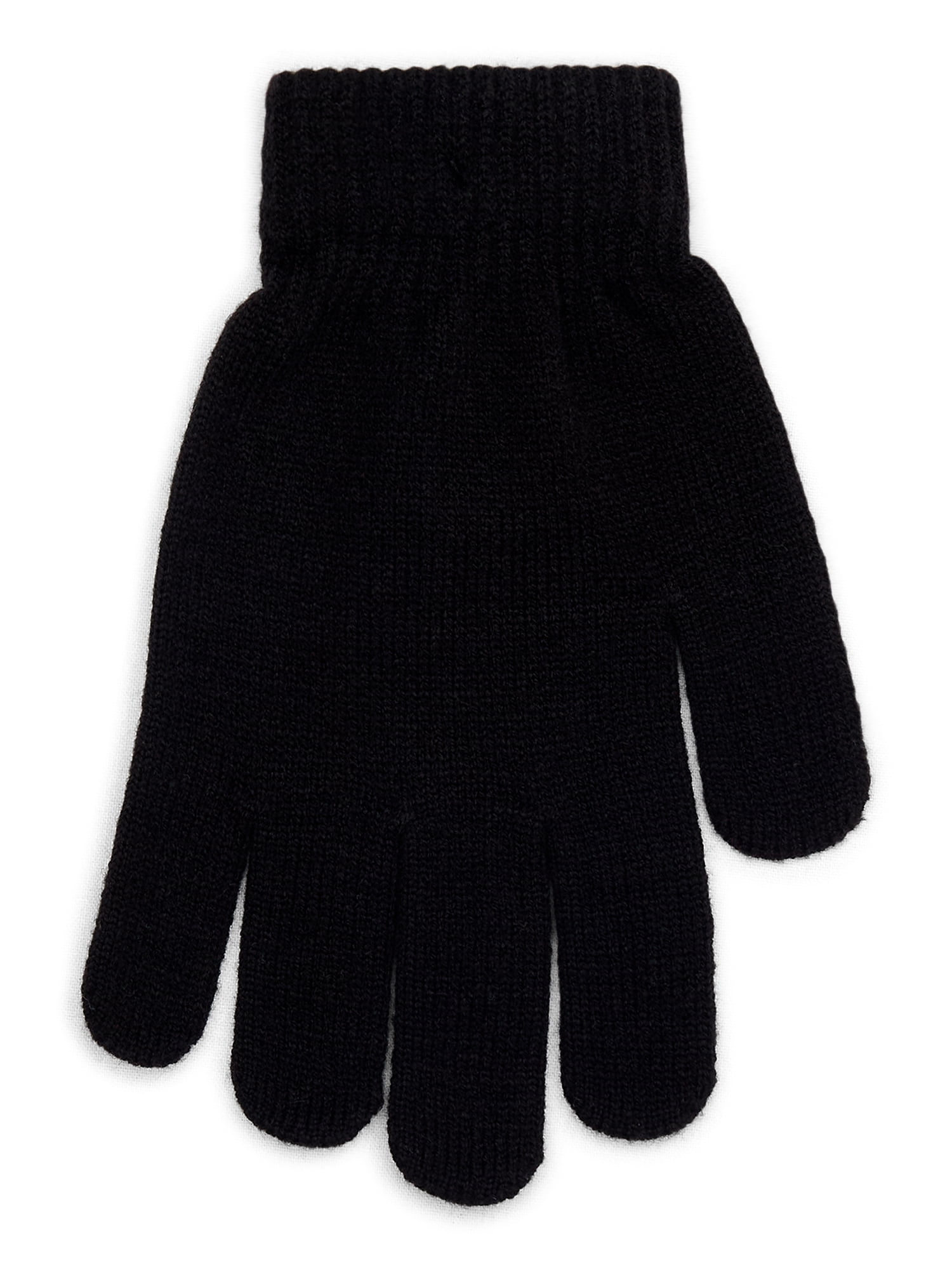 Time and Tru Women's Knit Gloves, 2-Pack, Black Soot/Winter White