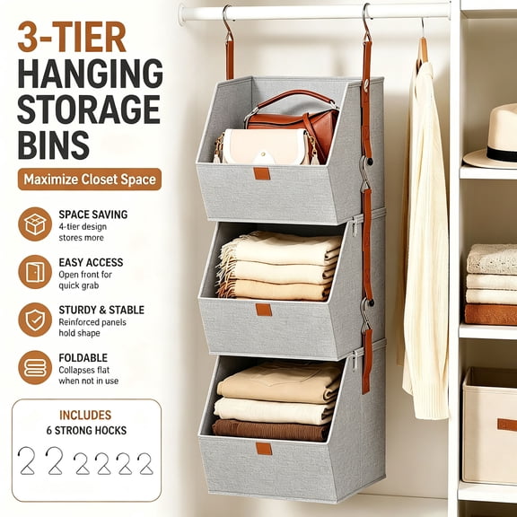 DIMJ Collapsible Home Storage Bins with Lids - Set of 4 Fabric Storage Boxes  Dark Gray
