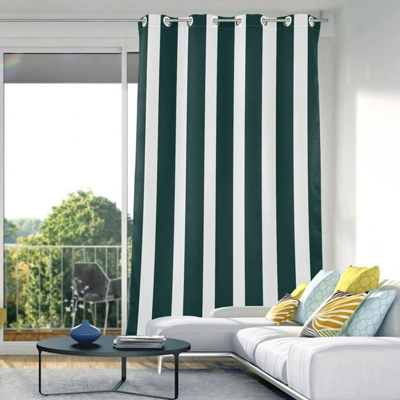 Blackout Curtains Window Curtain for Bedroom Living Room 1 Panel 82"x42" Dark Green and White Striped