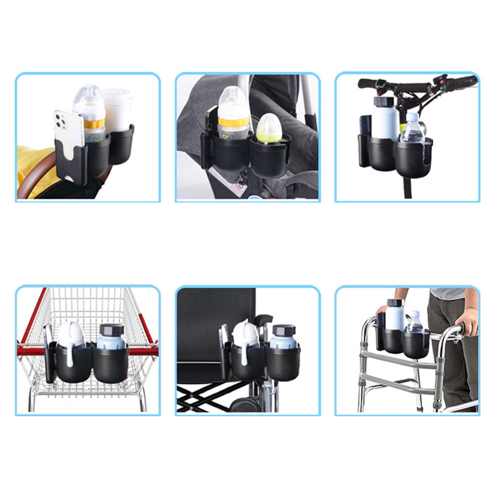 Double Cup Holder with Cellphone Holder Water Bottle Organiser for Wheelchair Walker Drink Beverage Holder