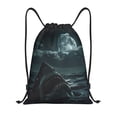 thumbnail image 1 of Xecao Moonlit Night Sky Shark Pattern Sports Drawstring Backpack - String Swim Gym Bag with Wet Proof Pocket for Women&Men-Small, 1 of 6