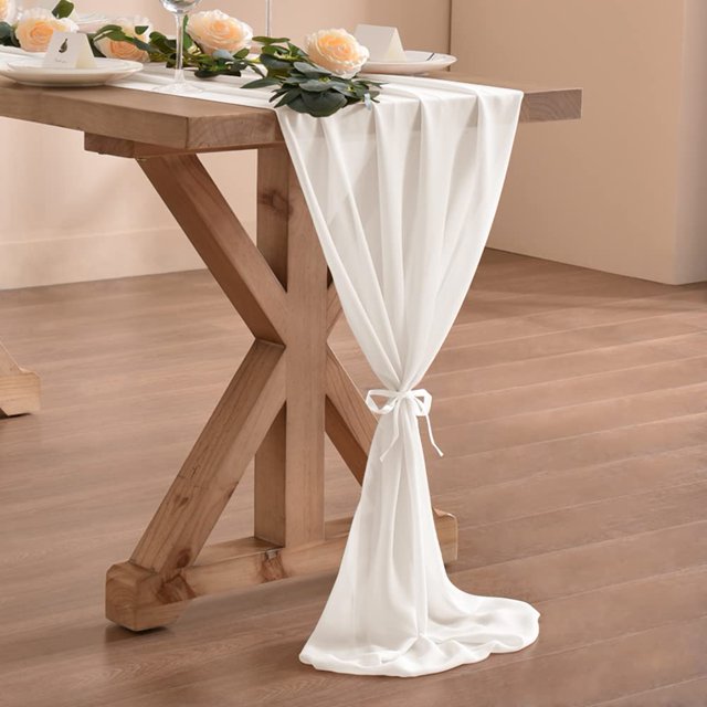 Chiffon Table Runner 28.4x120.1 Inches Sheer Wedding Runner Romantic Rustic Table Runner for Wedding Party Baby Shower Decorations,Ivory