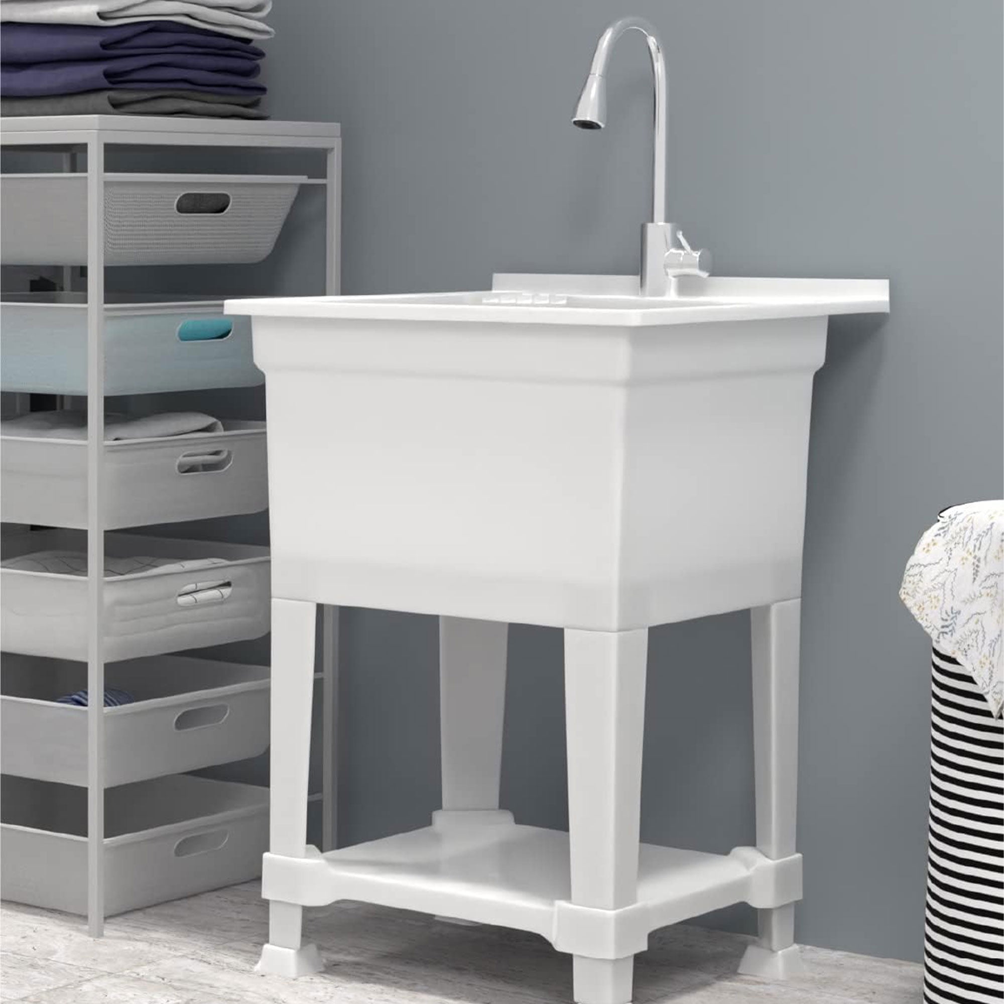 UTILITYSINKS Plastic 24" Freestanding Compact Workshop Utility Sink, White