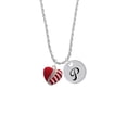 thumbnail image 2 of Delight Jewelry Silvertone Striped Red Enamel Heart with Beaded Decoration Silvertone Script Initial Disc - P - Charm Necklace, 20"+3", 2 of 4