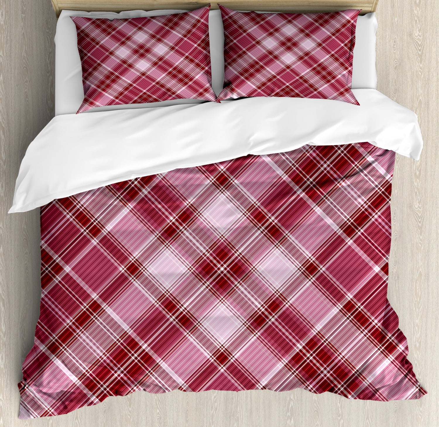 Checkered Queen Size Duvet Cover Set, Cross Checkered Pattern with