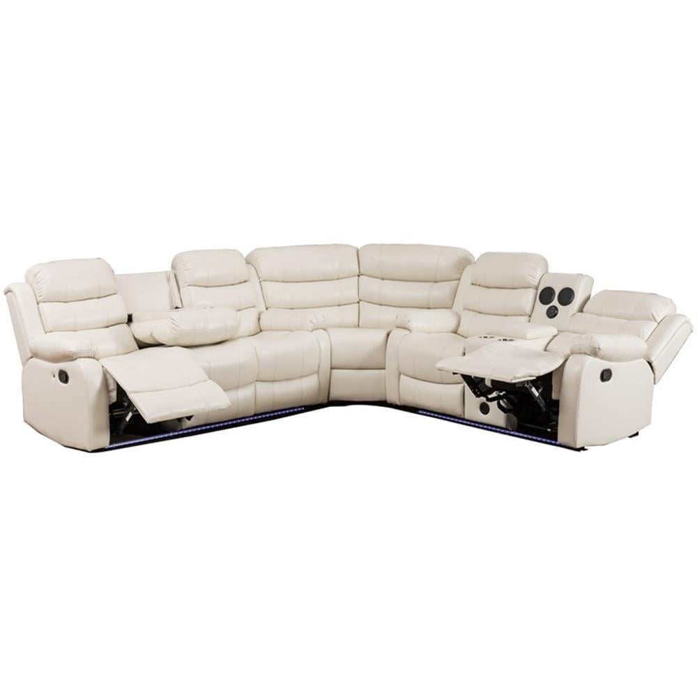 Pemberly Row Faux Leather Living Room Set Modern Reclining Sectional Sofa White