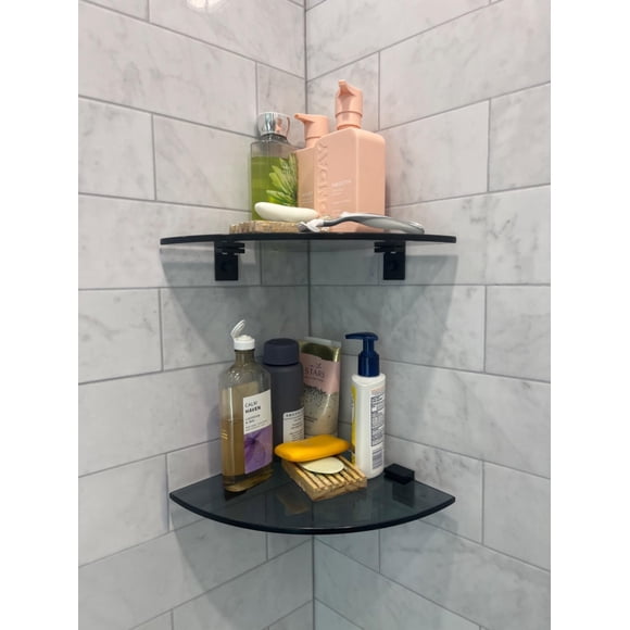 Soporte de cristal Bakzon para ducha, paquete de 2 unidades, aluminio negro