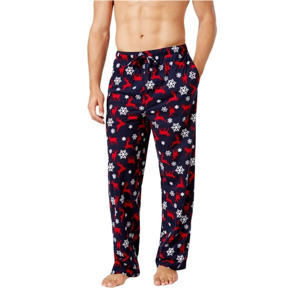 Club Room Mens Snow Deer-Print Pajama Lounge Pants, Blue, Large