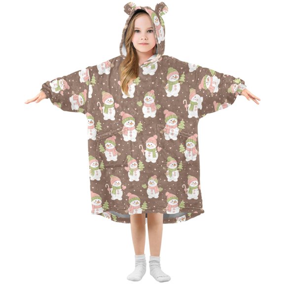Wearable Blanket Hoodie Oversized Blanket Hoodie for Boys Girls Teens 3-14YR Snowman