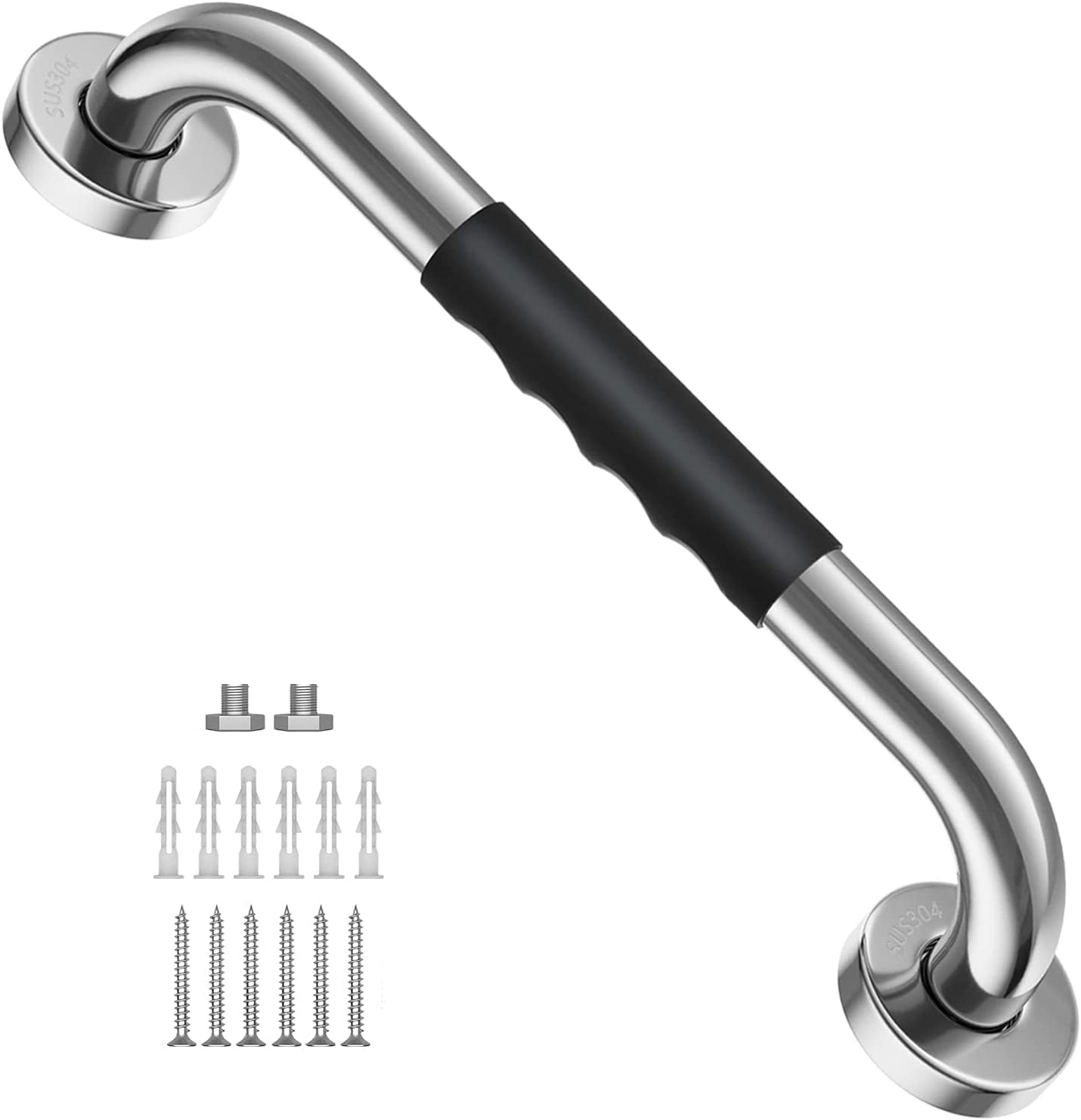 12 Inch Shower Grab Bar w/ Anti Slip Rubber Grip, ZUEXT SUS304 Stainless Steel Bath Grab Bar