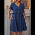 thumbnail image 4 of Vestido Bohemio de Fiesta para Mujer, de Corta, con Botones, Escote en V y Bolsillos, Color Azul Marino Talla M, 4 of 6