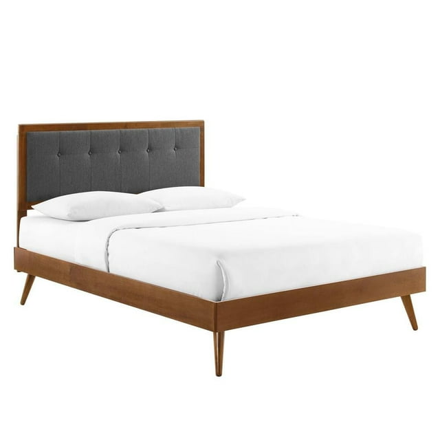 Modway Willow Lit Plateforme Complet en Bois avec Pattes Évasées en Noyer/charbon