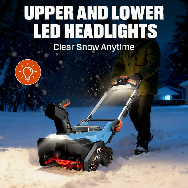 SENIX 60V 21-inch Cordless Snow Blower w/LED Lights, Heated