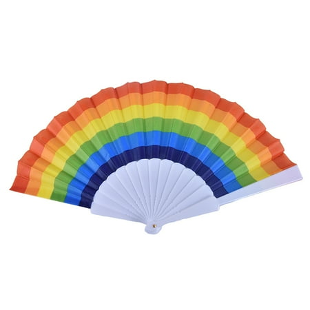 

1PCS Rainbow Fan Hand Held Folding Fan Dance For Decoration Fan Art Crafts Decor