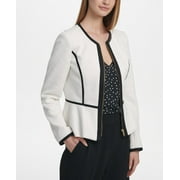 DKNY Women's Quilted Knit Zip-Up Peplum Jacket White Size 4 Petite