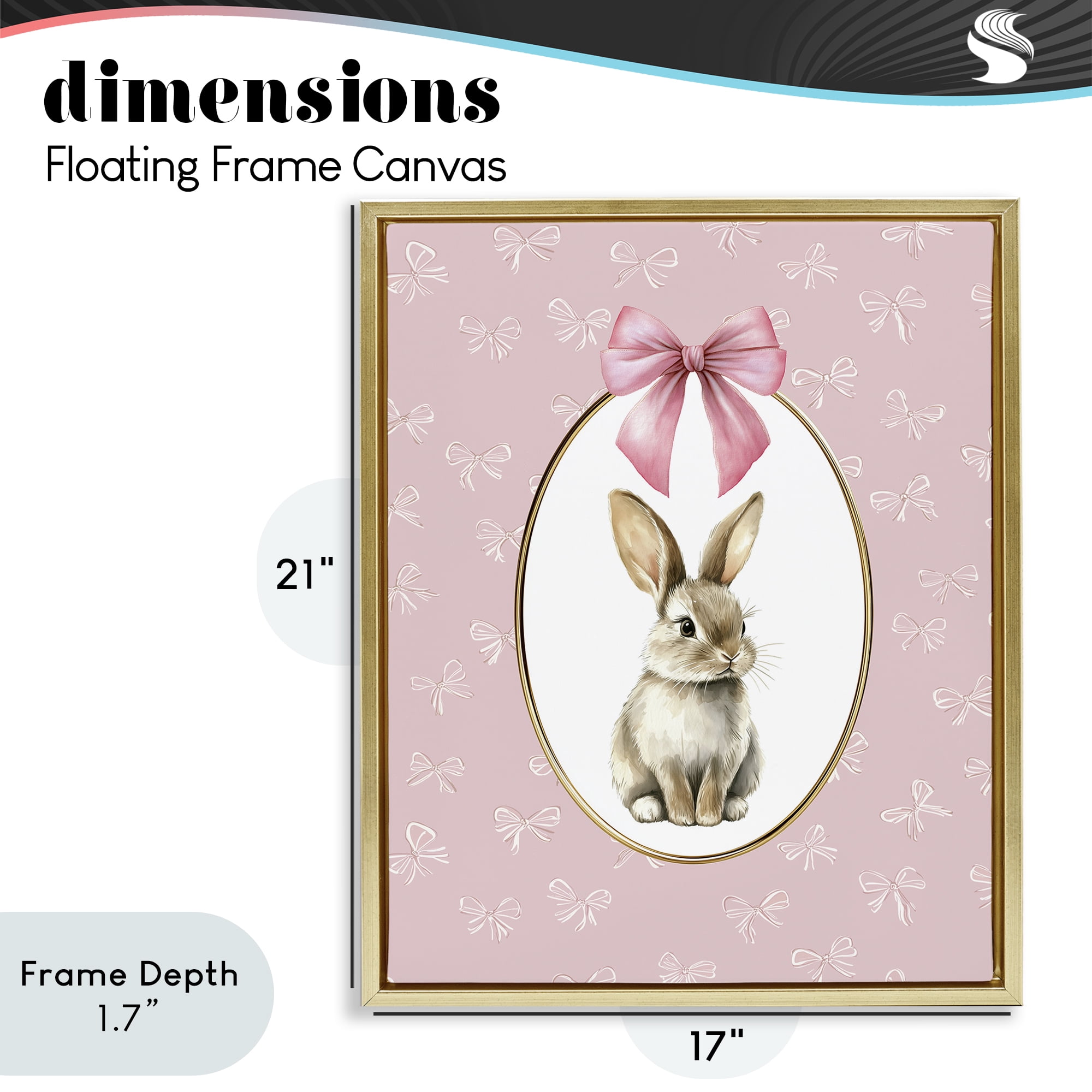 Stupell Industries Ribbon Border Bunny Gold Framed Floater Canvas Wall Art, design by Christine Simpson Art
