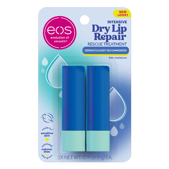 Eos Extra Dry Lip Treatment & Repair- Strawberry Scent, 0.14oz, 2 Per Pack
