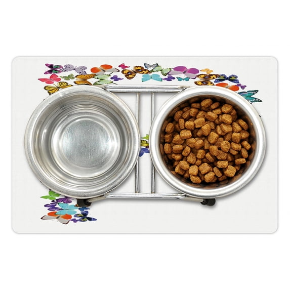 Letter P Pet Mat for Food and Water, Interpretation of Animal World in the Shape Uppercase P Vibrant Colored, Non-Slip Rubber Mat for Dogs and Cats, 18" X 12", by Ambesonne