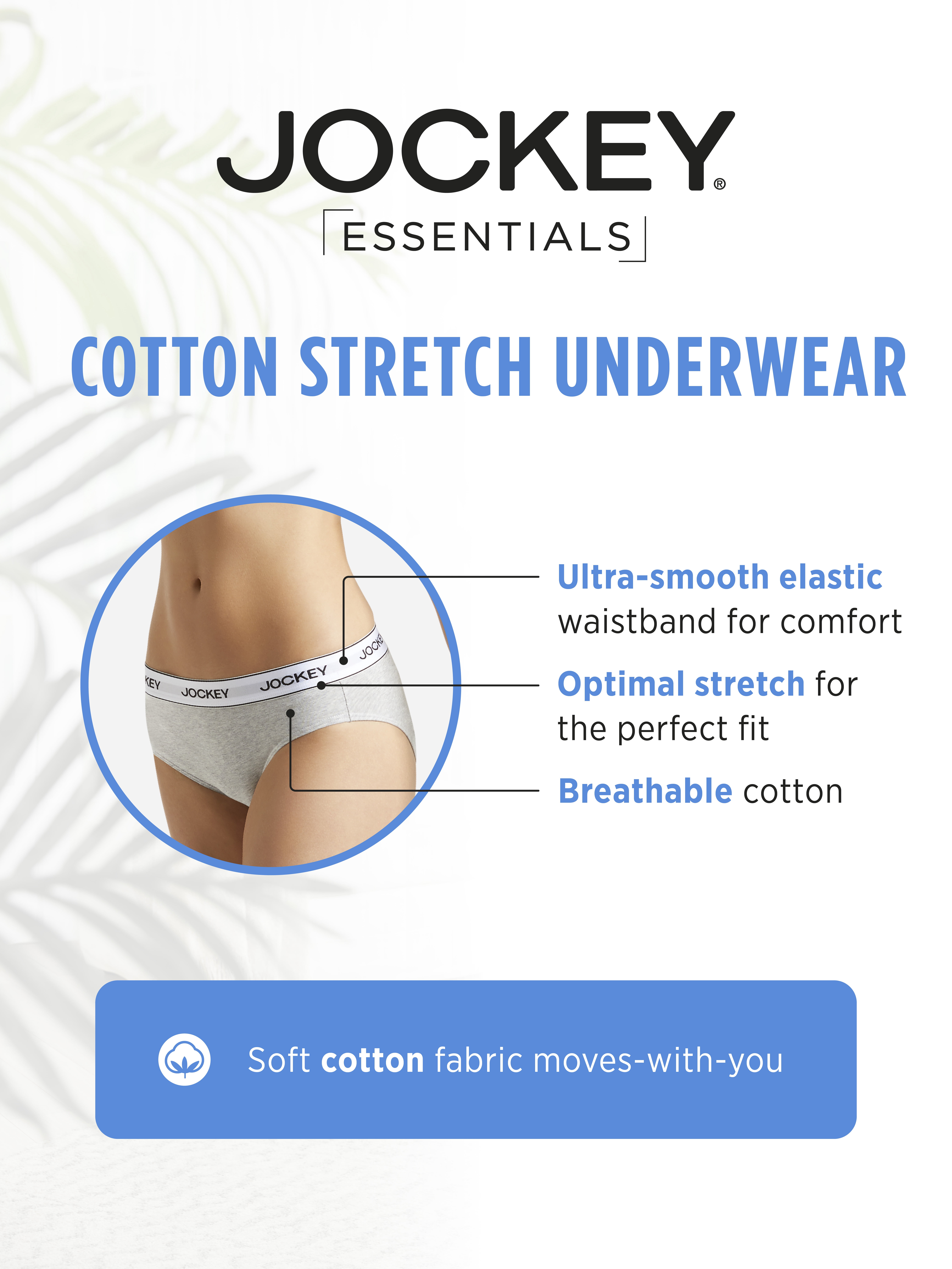 Jockey® Essentials Women's Cotton Stretch Hipster Underwear, Cotton Panties, 3 Pack, Sizes Small-3XL, 5334