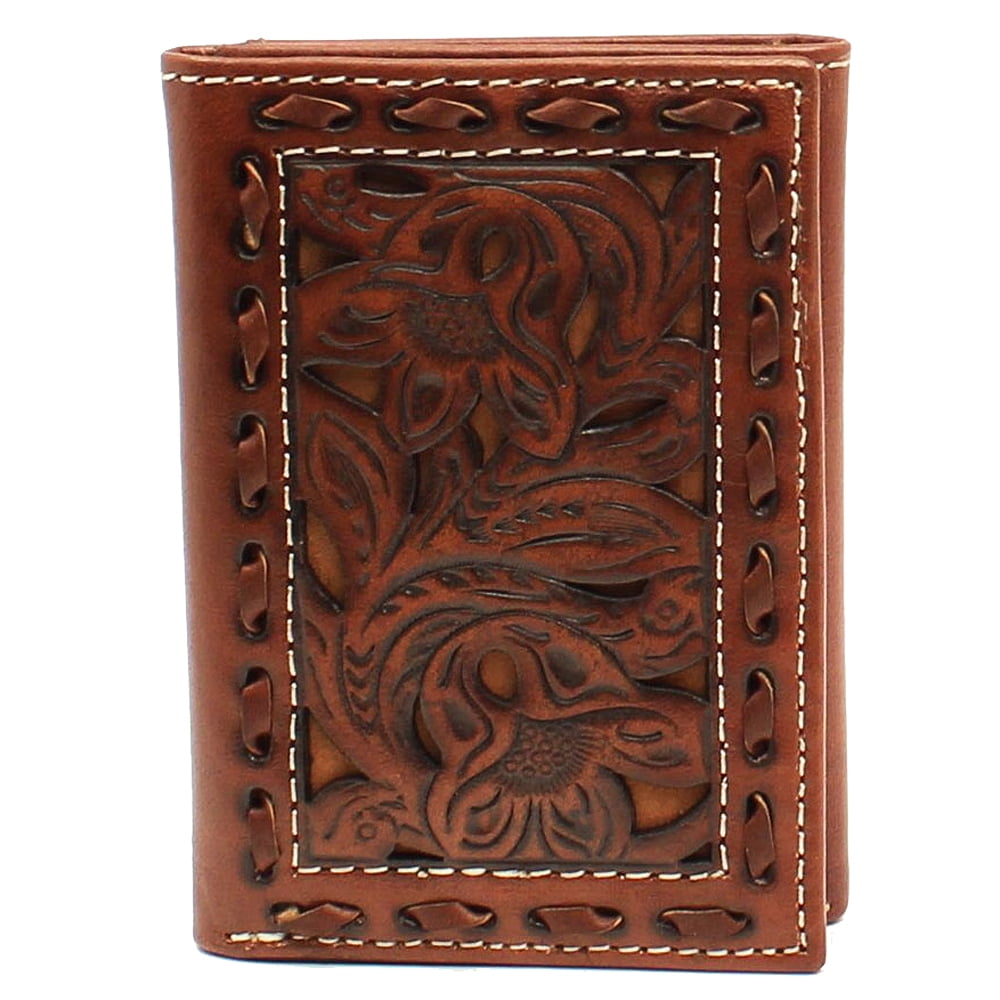Nocona Western Mens Wallet Leather Rodeo Weave Cross Cutout Brown N5411944