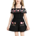 thumbnail image 5 of Coerni Girls Off Shoulder Romper Floral Embroidered Lace Trim Jumpsuit Spaghetti Strap Tunic Overalls Summer Outfit Beach Vacation, 5 of 7