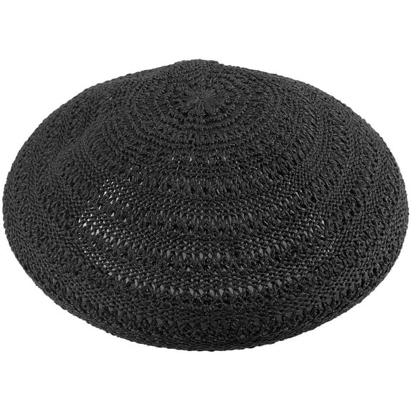 Topbathy Kids Crochet Beret Hats 2pcs Bohemian Straw Woven Classic French Artist Caps Women's Black Beret