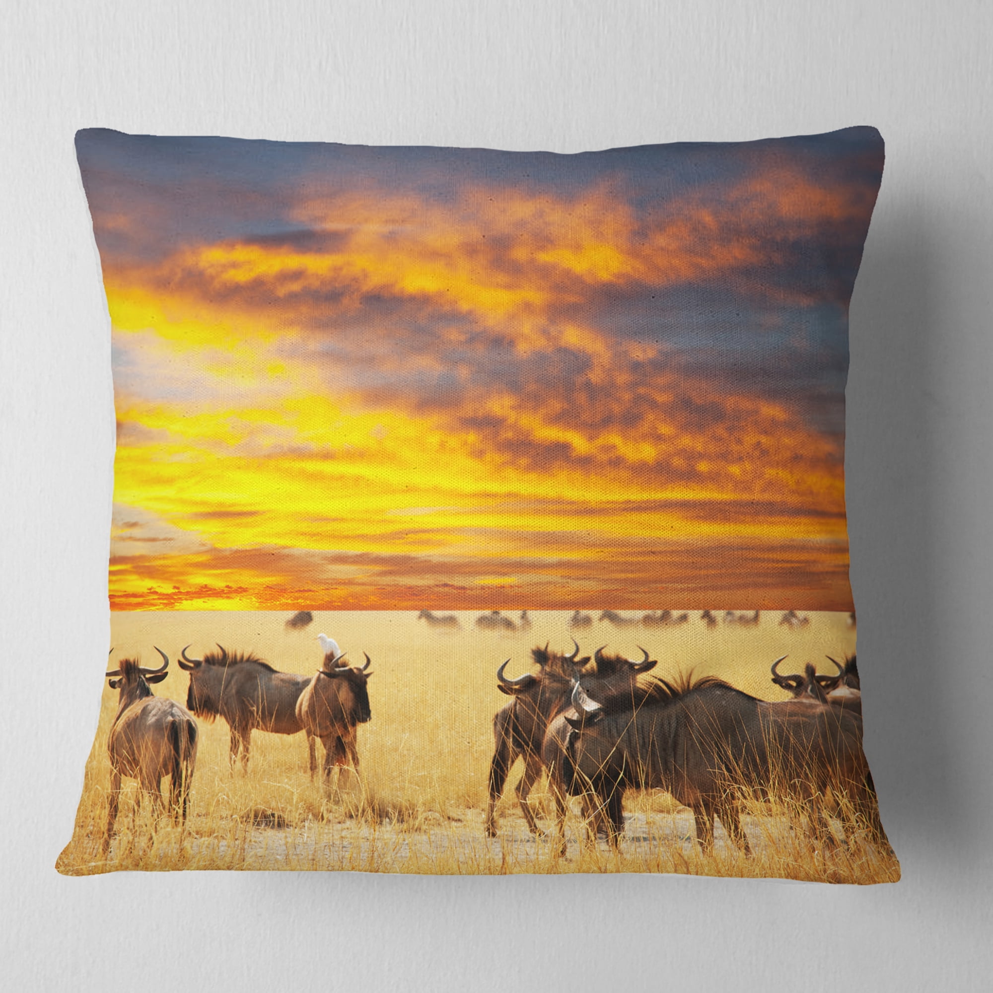 Designart Antelope Crowd At Sunset - African Throw Pillow - 18x18