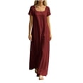 thumbnail image 2 of QUNYINEY Red Womens Summer Casual Dresses Long Short Sleeve A Line Dress Flowy Loose Fit Vacation Square Neck Dresses, 2 of 5