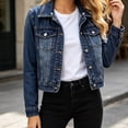 thumbnail image 5 of PFRNLF Women's Denim Jackets Basic Button Down Stretch Fitted Long Sleeves Jean Jacket, 5 of 9
