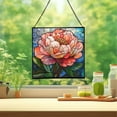thumbnail image 2 of Peony Flower Stained Glass Panel Suncatcher Square Window Hanging, 8 Inch Real Glass Decorative Art Sun Catcher for Home, Gift, and Garden Decor 78OR8, 2 of 6