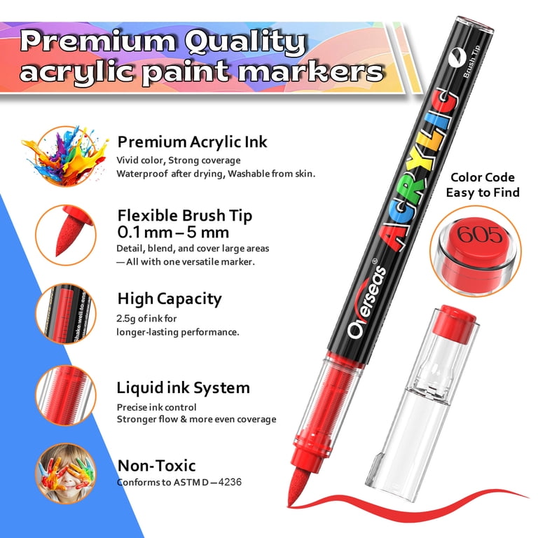 Overseas Acrylic Paint Markers 168 Colors, Liquid Ink Brush Tip