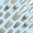 thumbnail image 5 of FCOGIN Long Coffin, 24 Pieces, Gray, Opal, Ribbon, Polka Dots, Acrylic False Nail, Press on Nail, 5 of 6
